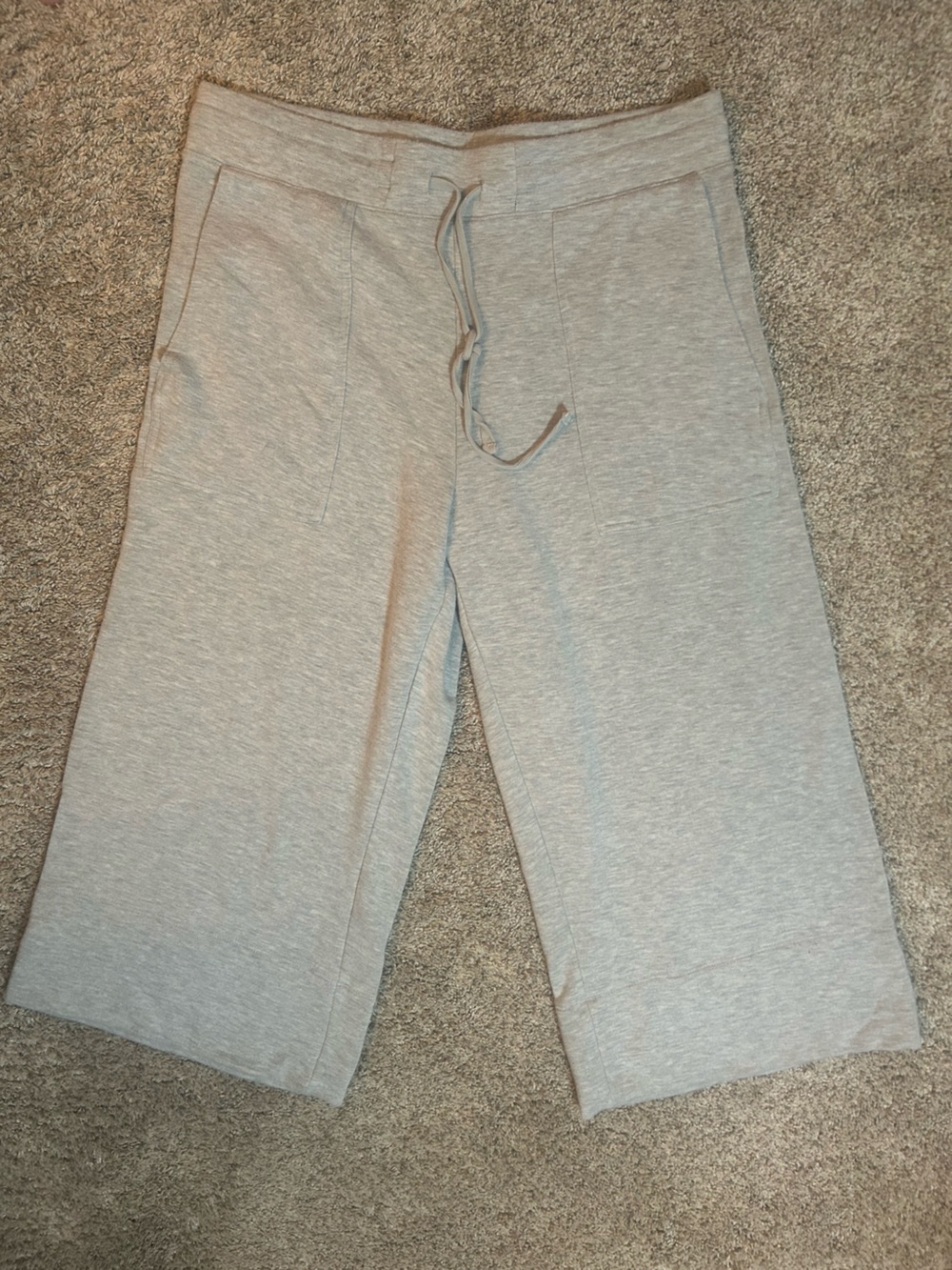 Quince SuperSoft Fleece Cropped Wide Leg Pants Heather Grey Women's Size Large